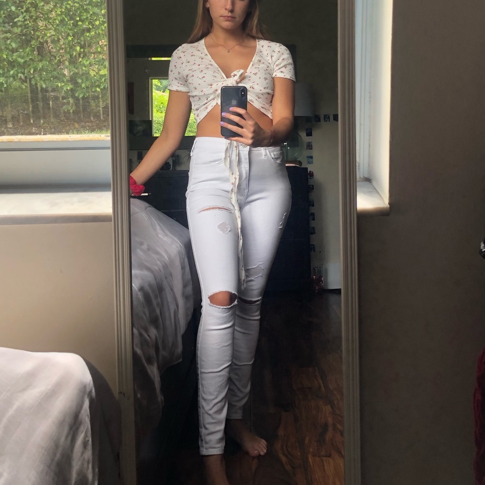 Hollister ripped white jeans